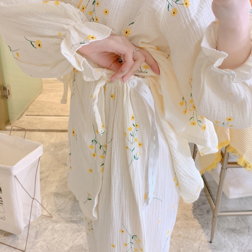 Pure cotton gauze confinement clothes, spring and autumn thin kimono, nursing pajamas, summer pregnant women's postpartum nursing home clothes.
