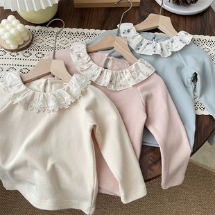 Little Floral Lotus Leaf Collar Long-Sleeved Bottoming Shirt Kidsren's Lapel Long-Sleeved T-Shirt Top Korean Autumn Girl Baby Kidsren