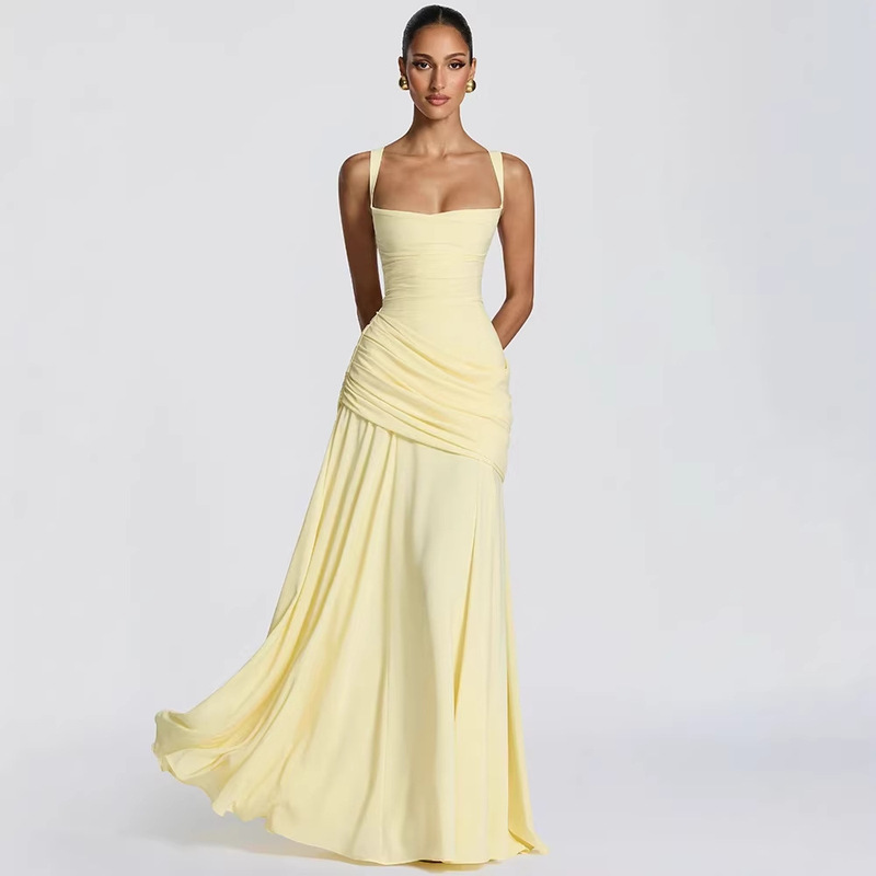 2026 European and American Amazon Women's Backless Strapless Sleeveless Tight-Fitting Draped Party Long Dress Elegant Style 2026 European and American Amazon Women's Backless Strapless Sleeveless Tight-Fitting Draped Party Long Dress Elegant Style
