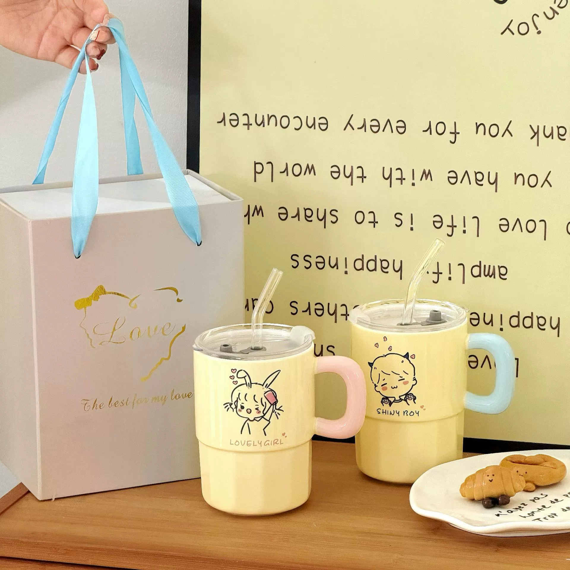 Керамичная соломинка с рисунком в виде мультфильма с стеклом