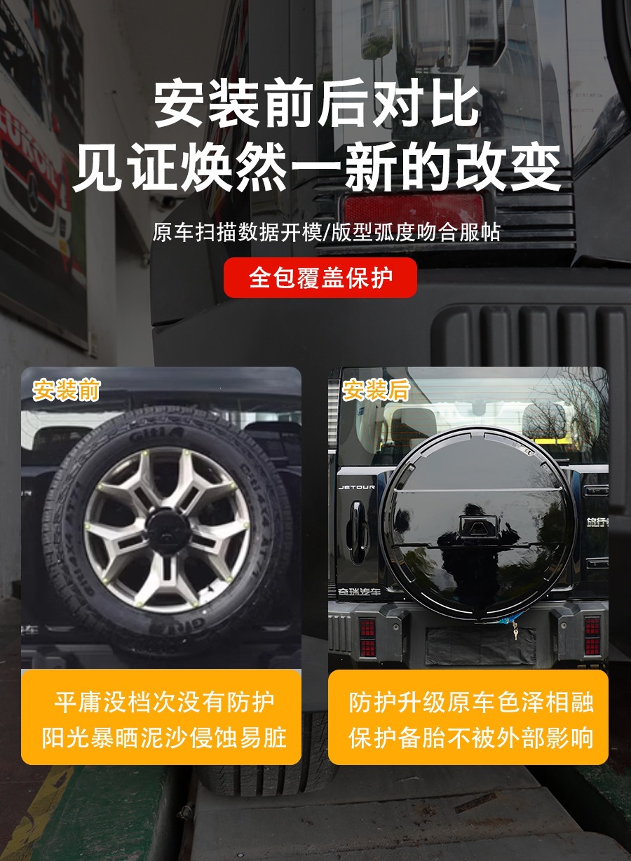 Jietu Traveler/Shanhai T2 Full-Size Spare Tire Cover, Large g Model, Thickened 8at Stainless Steel with Light, Spare Tire Modification