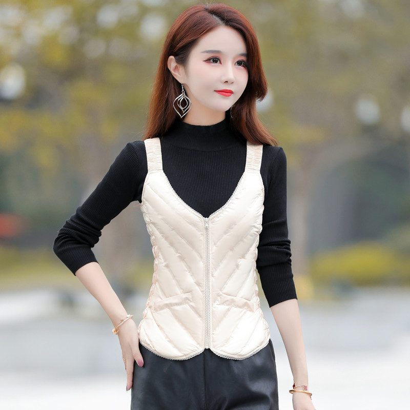 Autumn and Winter down Vest for Women, Short, Thin, Slim, Warm, Lining, White Duck Down, Close-Fitting Camisole and Waistcoat Autumn and Winter down Vest for Women, Short, Thin, Slim, Warm, Lining, White Duck Down, Close-Fitting Camisole and Waistcoat