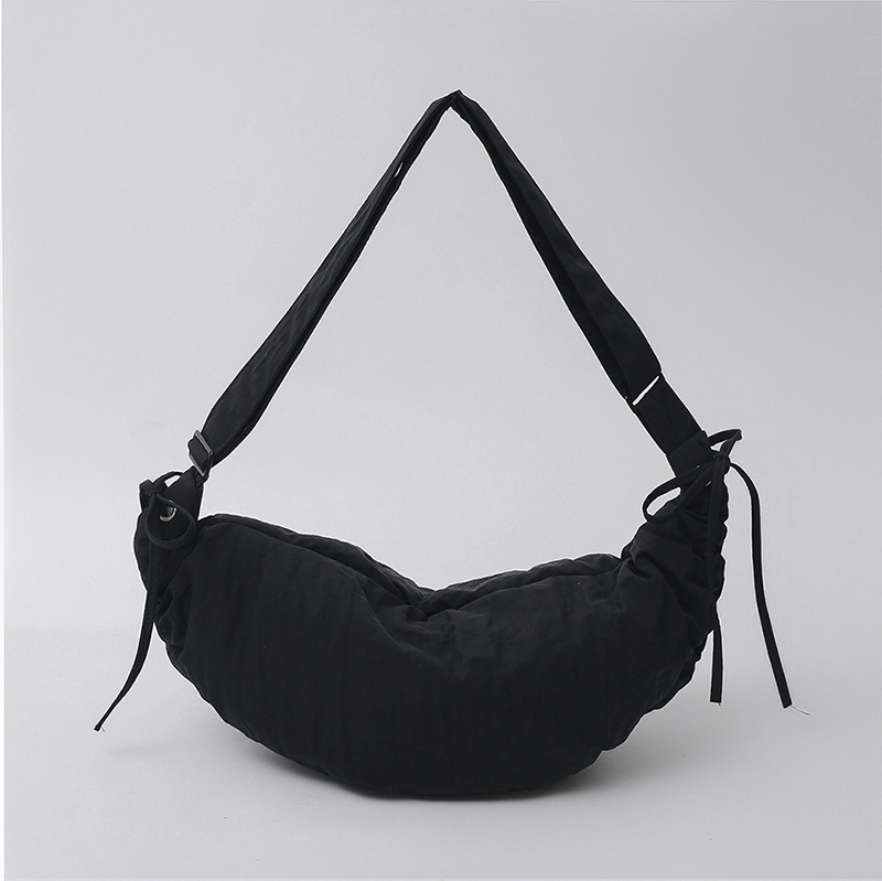 Bolso Bandolera Tipo Albóndiga de Nylon Plisado con Cierre para Uso Diario