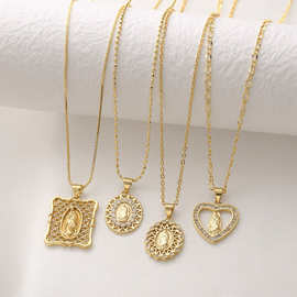 AS饰品欧美跨境热销爱心圣母玛利亚吊坠项链铜镀真金锁骨链nkb450