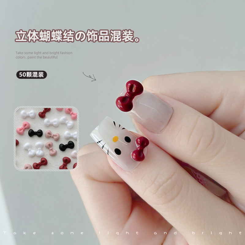 50 mixed net red three-dimensional bow cat wine red bow bow nail resin jewelry drill wholesale