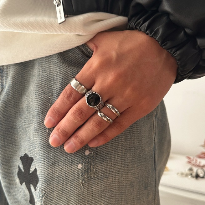 1 Set Quantity Retro Classic Style Geometric Alloy Titanium Steel Plating Men's Rings Men Ring Sets