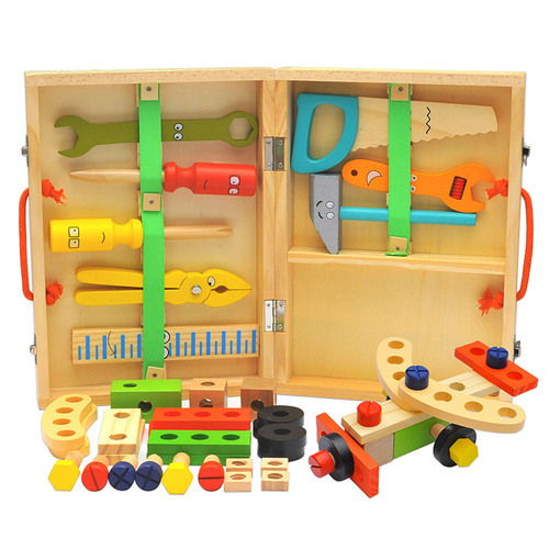 Wooden children's cartoon multifunctional toolbox puzzle DIY simulation disassembly and assembly nut intellectual combination