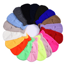 跨境保暖三孔毛线套头针织帽子冬季滑雪户外骑行纯色包头防风面罩