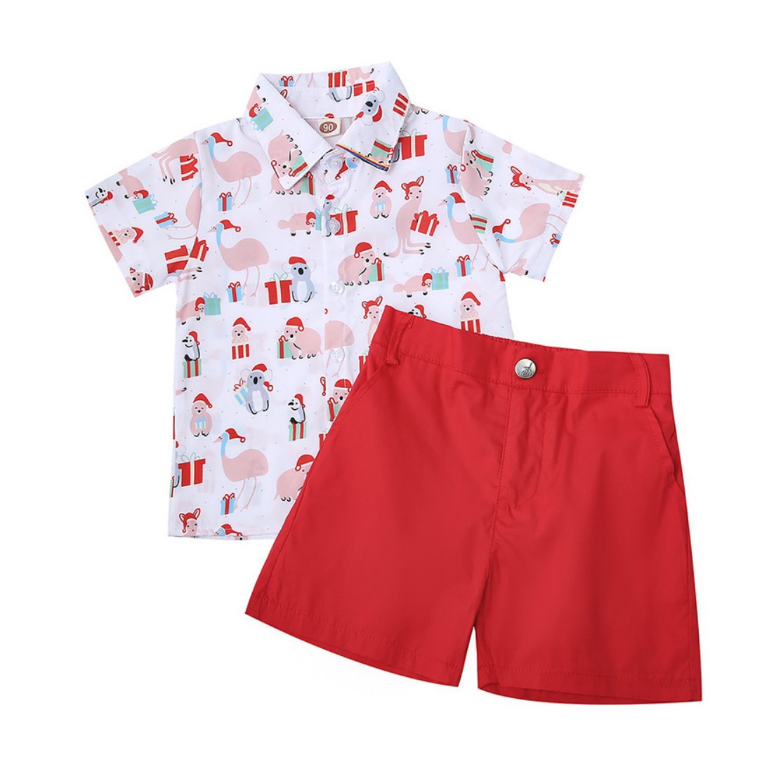 2 Pieces Set Quantity Holiday, Daily Occasion Shirt Collar Neckline Christmas Cute Animal Abstract Cotton Boys Clothing Sets