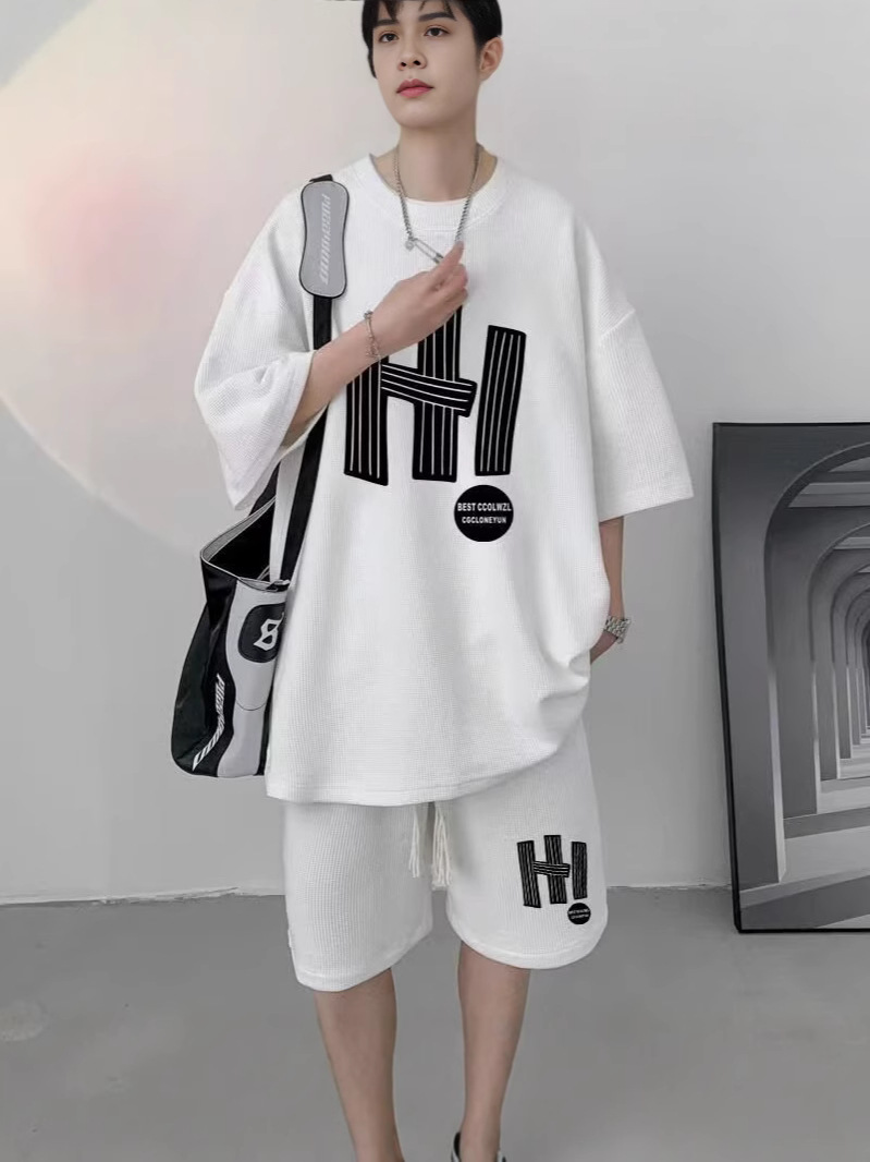 Camisa menos ropa traje de ropa deportiva verano para hombres camiseta de manga corta jersey de baloncesto pantalones cortos casuales de dos piezas tendencia coreana