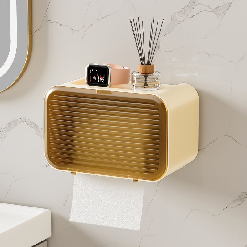 Caja de pañuelos impermeable sin perforaciones, inodoro para el hogar, caja de dibujo de pared simple impermeable, rollo de papel de dibujo de baño