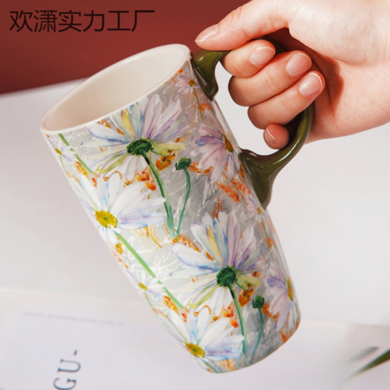 爱屋格林艺术感陶瓷马克杯女车载好物带盖大容量早餐杯办公室水杯|undefined