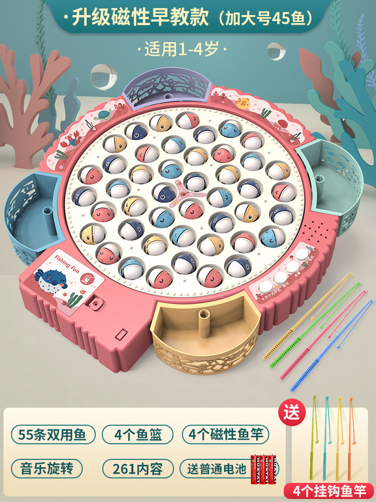 Plato de pesca eléctrico multifuncional para niños juguete música giratoria varilla de pesca magnética traje rompecabezas educación temprana regalo al por mayor