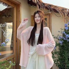 優しいスタイルの無地多用途カジュアルニットカーディガン女性のための夏怠惰なルーズ薄いスタイルアウター空調ブラウストップ