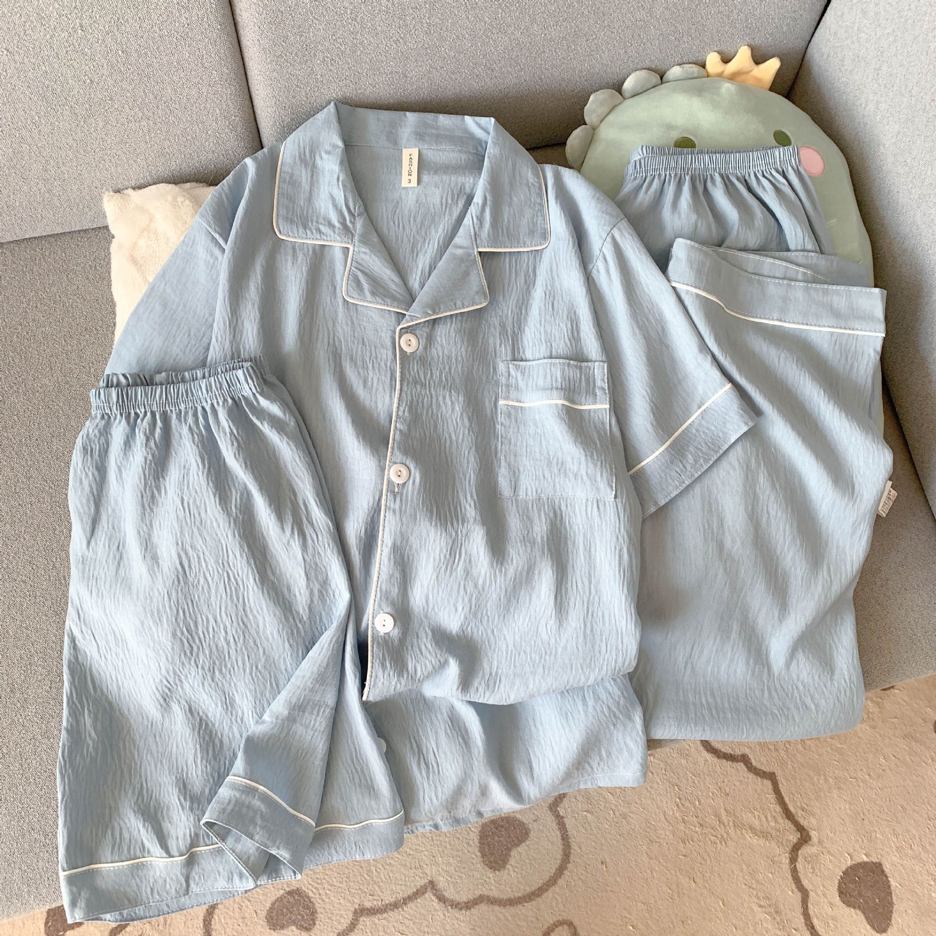 Pijamas de hombre de tres piezas de hilo de algodón de nube de verano casual suelto de gran tamaño delgado ropa de hogar de verano