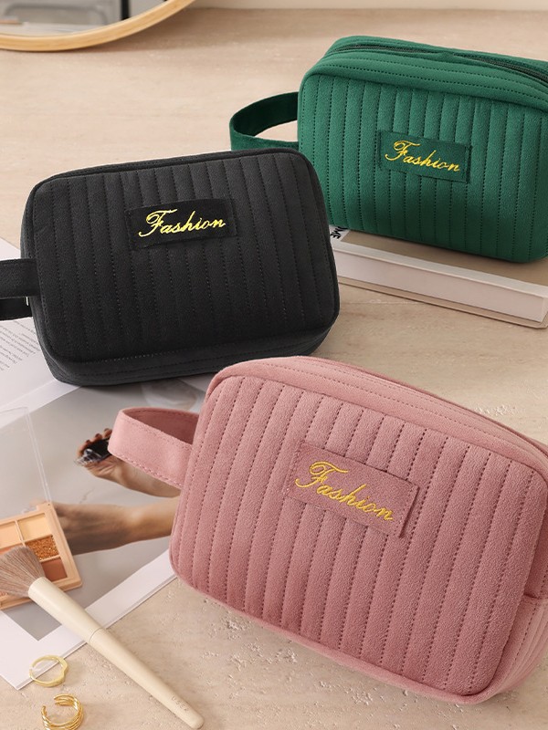 Nueva bolsa de maquillaje de damas de terciopelo holandés de gran capacidad, bolsa de cremallera, bolsa de maquillaje portátil, productos de cuidado de la piel de viaje, bolsa de lavado y maquillaje