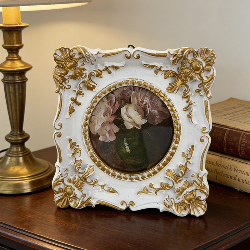 Vintage European-Style Square Resin Picture Frame with Relief, Home Decor Tabletop Ornament, Background Wall Decoration, Artistic Wall Hanging