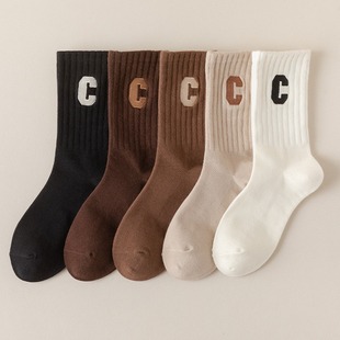Letter socks women's little red book New ins popular Net Red C- shaped mid-calf socks long sports casual fashion socks wholesale