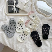 日系ins夏季浅口袜子女短袜船袜隐形袜可爱蝴蝶结网眼棉袜薄款