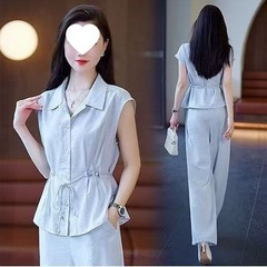 时尚衬衫休闲套装2025夏季新款气质遮肉显瘦洋气上衣减龄两件套女