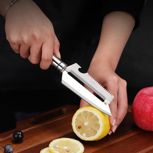 304 stainless steel handle paring knife multi-purpose sugar cane peeling knife 420 blade fish scale planer bottle opener kitchen tool