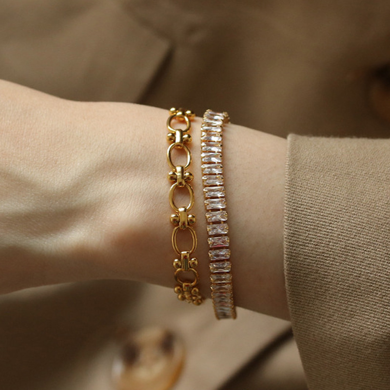 Europe and the United States cross-border hot 18K gold 2.5*5 full diamond zircon bracelet real gold plating color zircon bracelet wholesale