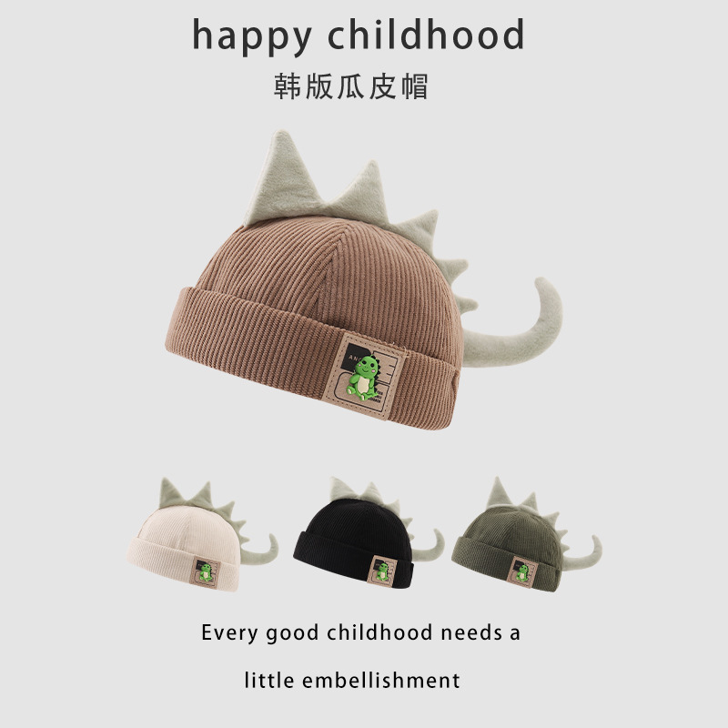 Gorro de melón para bebé – dinosaurio, velcro ajustable, invierno cálido, lindo y práctico image 1