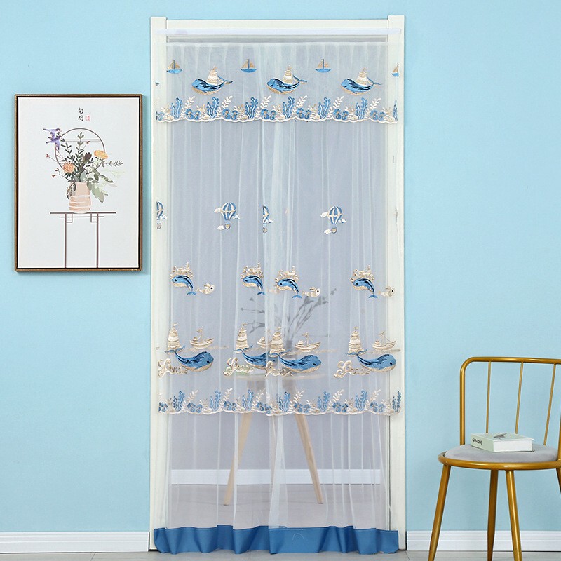 New Double-Layer Double Yarn Double-Open Anti-Mosquito Door Curtain Curtain Velcro Nail-Free Hole Gauze Curtain Embroidery Simple Wholesale