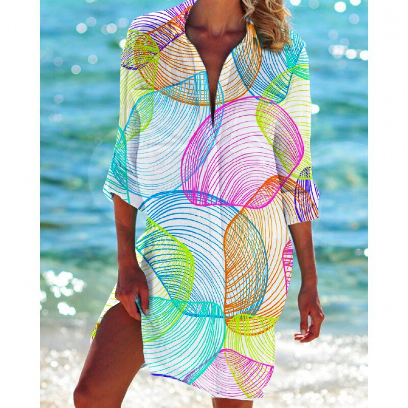 Foreign trade cross-border 2022 new bikini coat shirt swimsuit cardigan women's printed vacation beach shirt