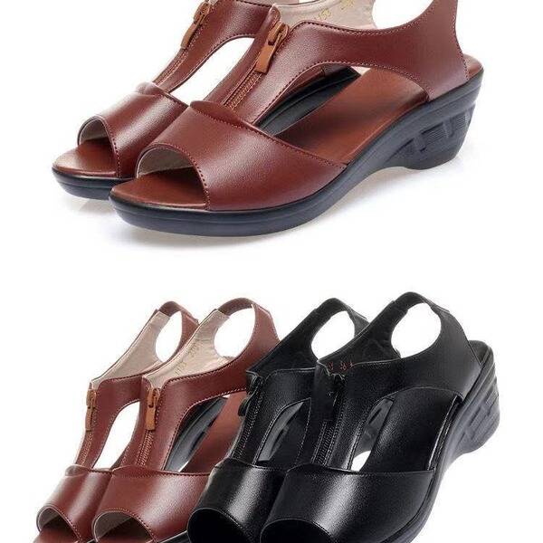 breathable sandals with zipper wedge heel