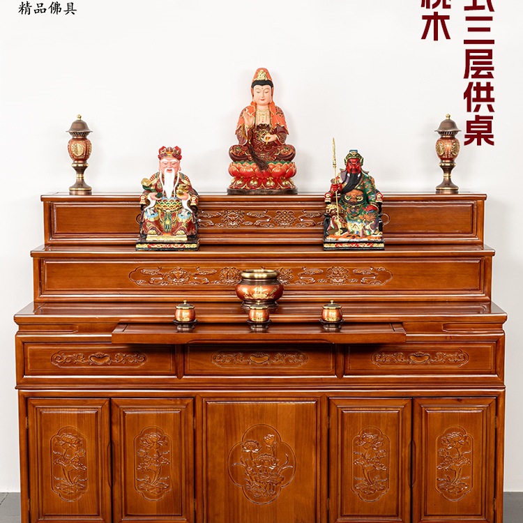 Xizang-Style Three-Tier Altar Table for Home Use, Rural Solid Wood Eight Immortals Table, Buddhist Altar for Offering Incense