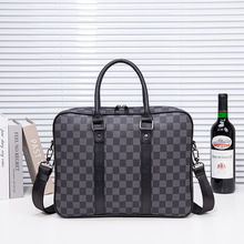 格子男士手提包商务单肩经典格子手拎男包14寸电脑文件男士公文包