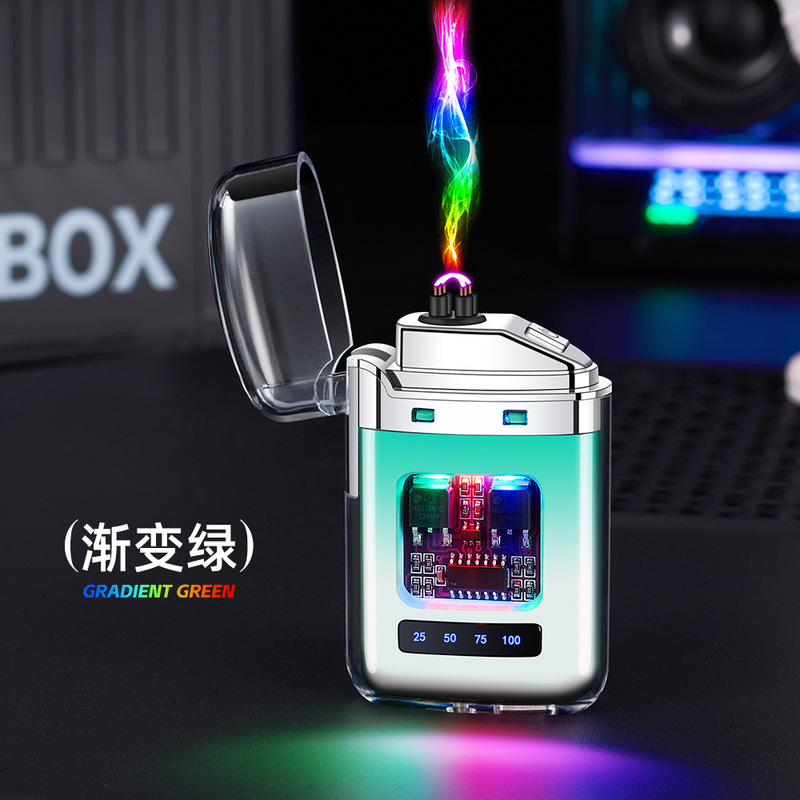 新しい透明シェルグラデーションカラー充電式ライター電子パルス防風ダブルアークシガーライター高価値ギフト|undefined