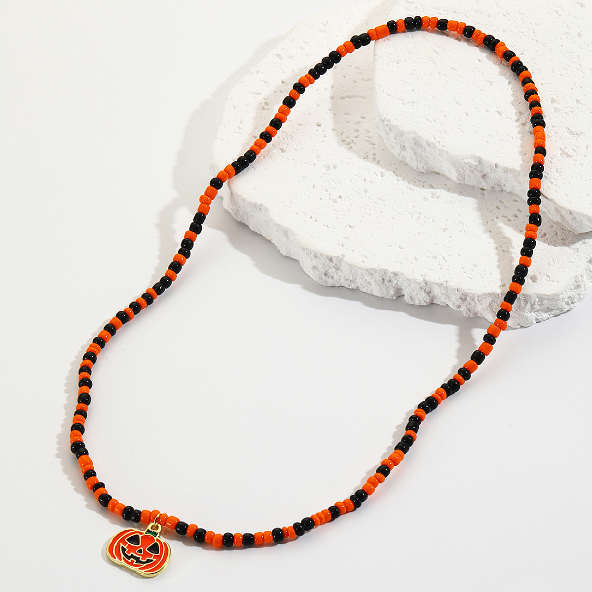 bracelet set hot selling rice beads orange pumpkin skull pendant Halloween bracelet_voghion.com