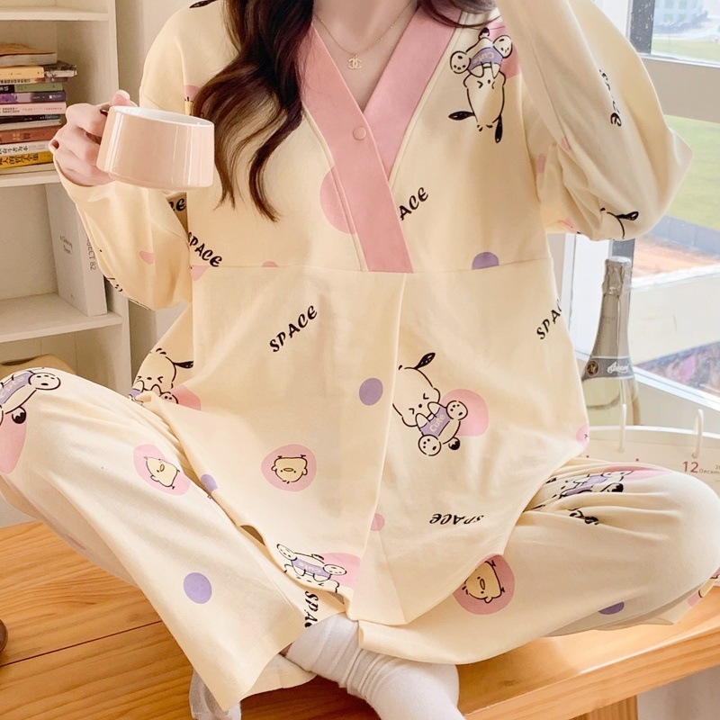 月子服春秋綿質産後授乳パジャマ通気性吸汗薄いタイプ妊婦パジャマ夏授乳調節可能|undefined