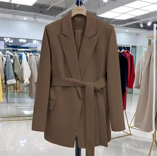 Women's Spring and Autumn 2025 New Korean Style Black Belted Slimming Stylish Fashion Blazer Upstyle