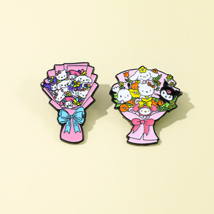 Cute Cartoon Creative Stylish Bouquet Shape Sanrio Metal Badge Kt Cat Kuromi Big-Eared Dog Brooch