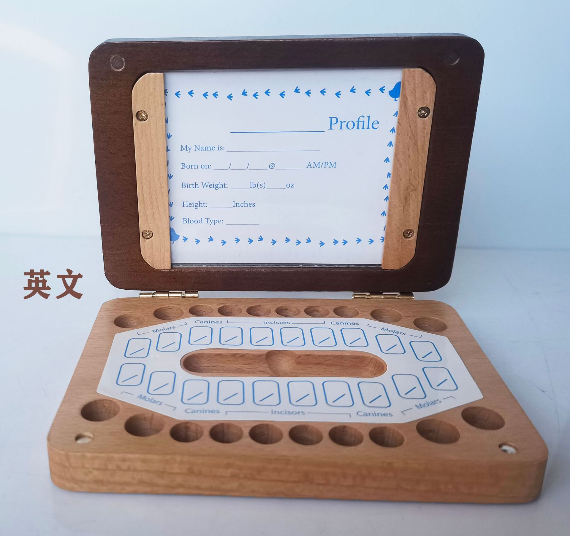 Caja para guardar el cabello y los dientes de leche de los niños, en inglés y japonés, caja de madera para guardar y conservar el cabello y los dientes de bebé, regalo de cumpleaños