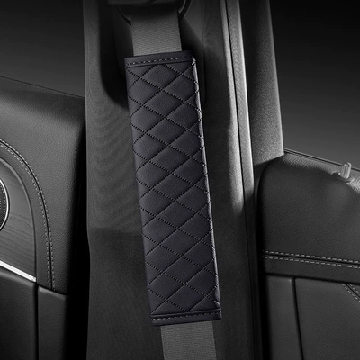 Car Seat Belt Shoulder Pads, Leather Seat Belt Protectors, Embossed Shoulder Pads, Anti-Strangle Car Seat Belt Covers, In-Car Use (Seat belt shoulder pad) - plaid-black-single