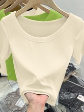 纯色螺纹内搭短袖2025年春夏季新款修身打底外穿女衫百搭圆领上衣