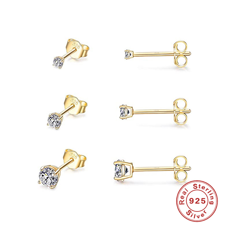S925 plata esterlina europea y americana moda ins personalizado diamante Stud pendientes 3 sets de diamantes incrustados mini compromiso pendientes del todo partido