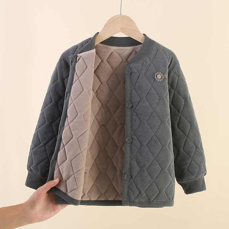 Uniformes escolares infantiles artefactos otoño-invierno 2024 nuevos niños de tamaño medio y grande más vello grueso chaqueta de algodón para niños y niñas ropa infantil al por mayor