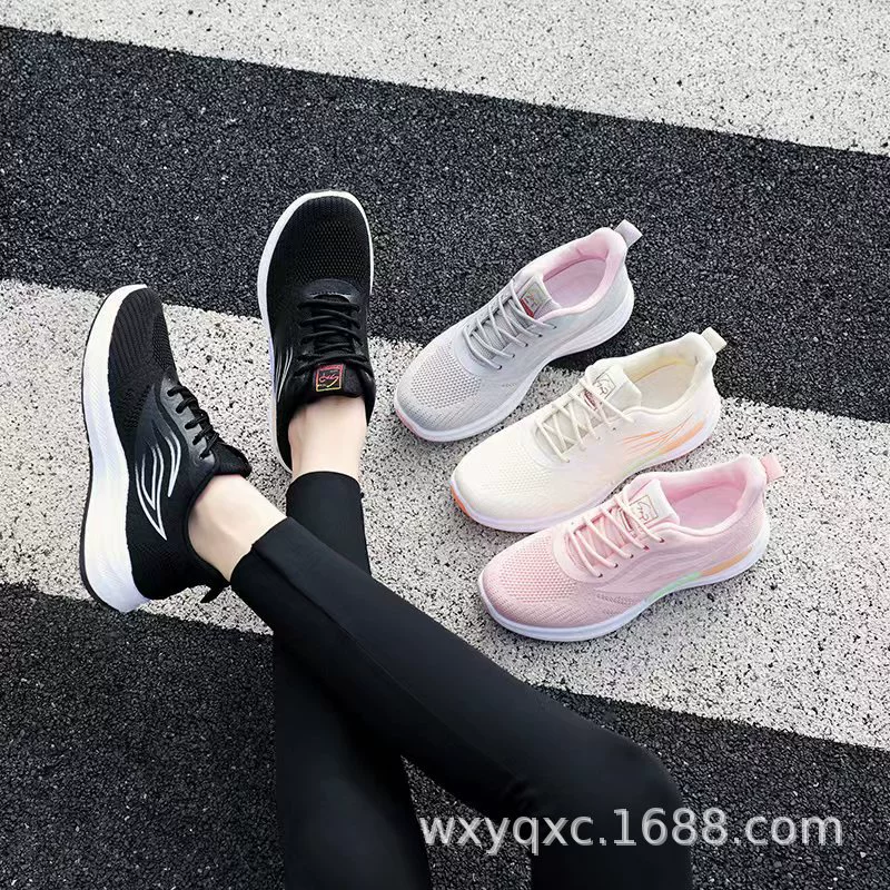 Кроссовки Женские легкие кроссовки, осень 2022, новые дышащие летающие тканые Нескользящие женские универсальные белые туфли с мягкой подошвой