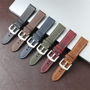 Crazy Horse Leather Strap Genuine Leather High-End Retro Oil Wax Leather Smart Watch Strap with Sandblasted Buckle Bottom Cover Leather Strap