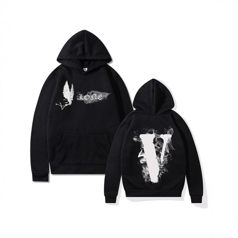 European and American Trendy Brand Vlone Letter Sweatshirt for Men and Women Loose Long-Sleeved Hip-Hop Back Big V Angel Smoke Ins Hooded