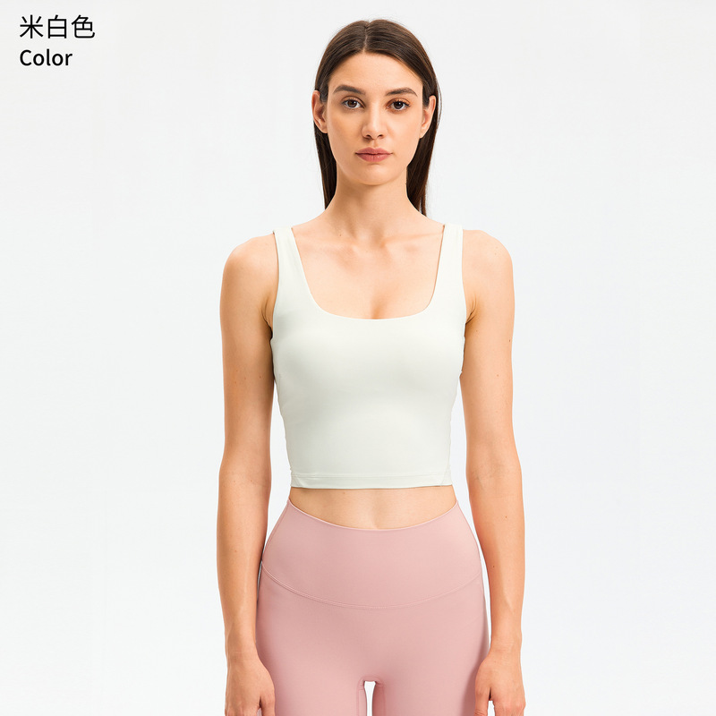 締千の新型胸パッド付きU型美背ヨガベスト肌裸感スポーツ下着女性ブラ欧米DW120|undefined