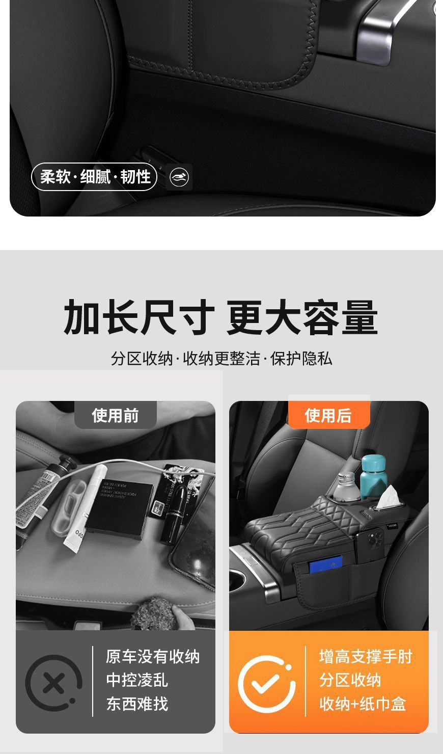 Multifunctional Armrest Box Heightening Pad, Central Control Car Storage Box, Protective Pad, In-Car Tissue Box, Water Cup Holder, Storage Box