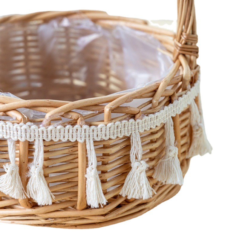 Mimbre borla cesta de flores de mano ramo decoración DIY arreglo de flores pastoral adornos flores tejidas a mano niña de las flores de la boda