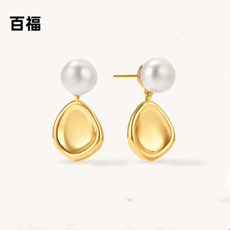 黃金色扁圓珍珠耳環女天然淡水珍珠耳飾品高級感輕奢小眾設計耳釘
