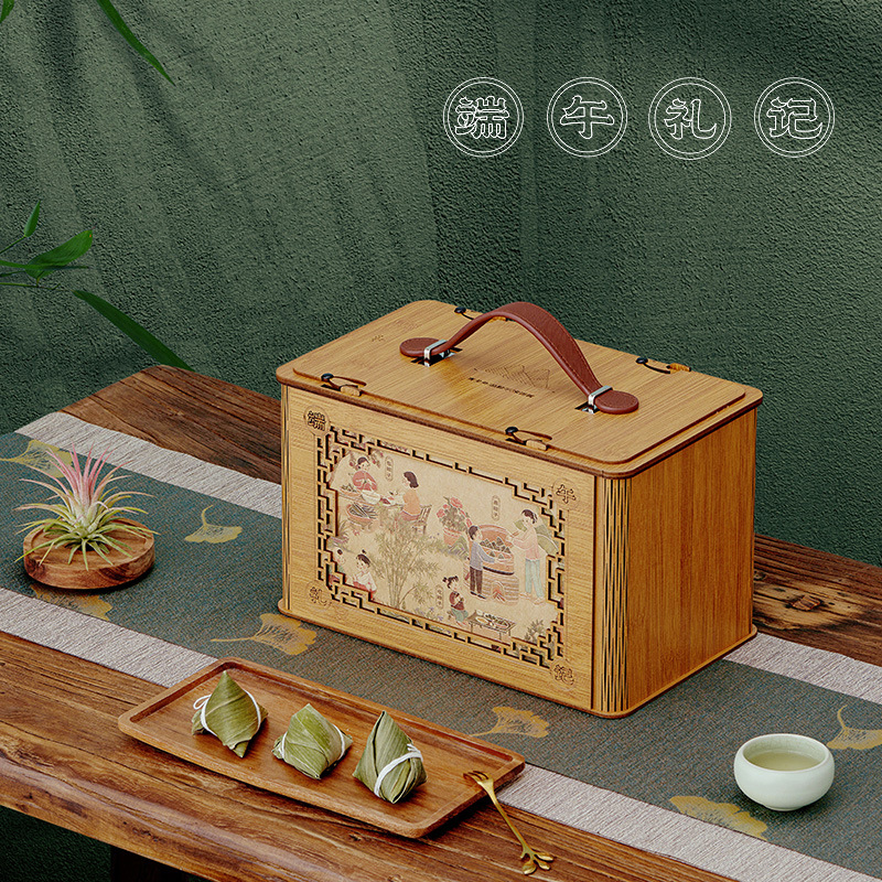 创意新款通用端午节粽子礼品盒手提仿竹制包装盒空盒厂家现货批发